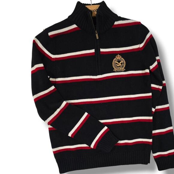 American Living women's striped quater zip-front crest embroidered logo sweater - Picture 4 of 8